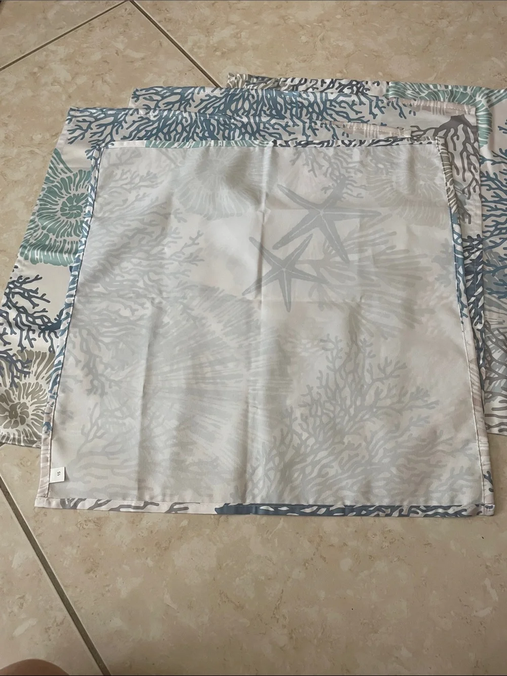 Coastal Starfish & Coral Dinner Napkin — Blue, Gray & Cream